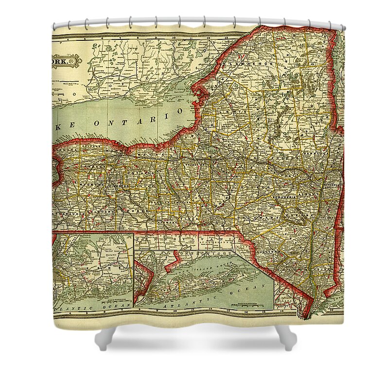 White Background Shower Curtain featuring the digital art New York State Old Map by Nicoolay