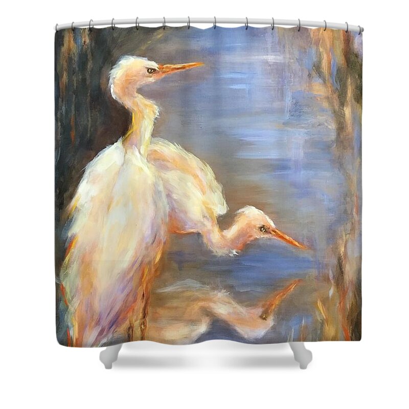 Herons Shower Curtain featuring the painting Nice and Covy by Kathy Lynn Goldbach
