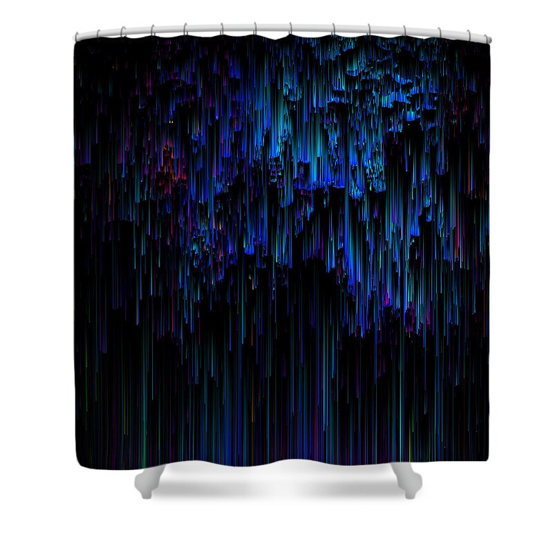 Glitch Shower Curtain featuring the digital art Night Rain by Jennifer Walsh