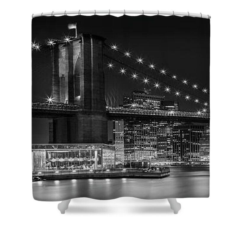New York Shower Curtain featuring the photograph Night-Skyline NEW YORK CITY bw by Melanie Viola