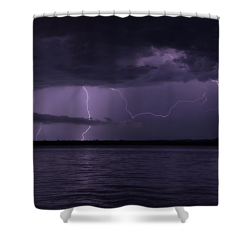 Lightning Shower Curtain featuring the photograph Night storm 2 by Nicolas Lombard