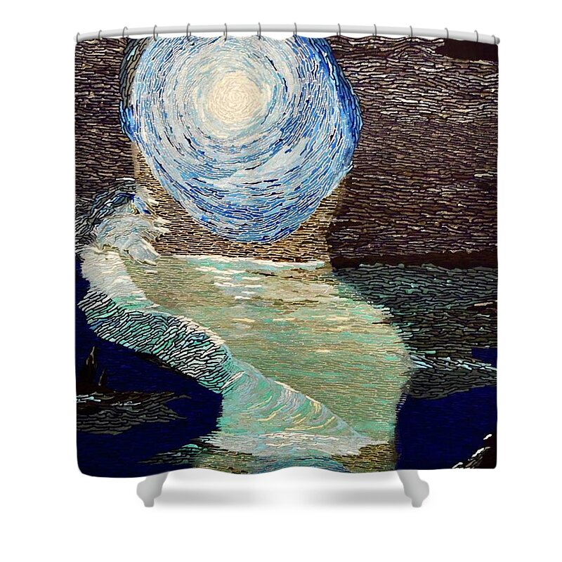 Moon Shower Curtain featuring the painting NIght time beach by DLWhitson