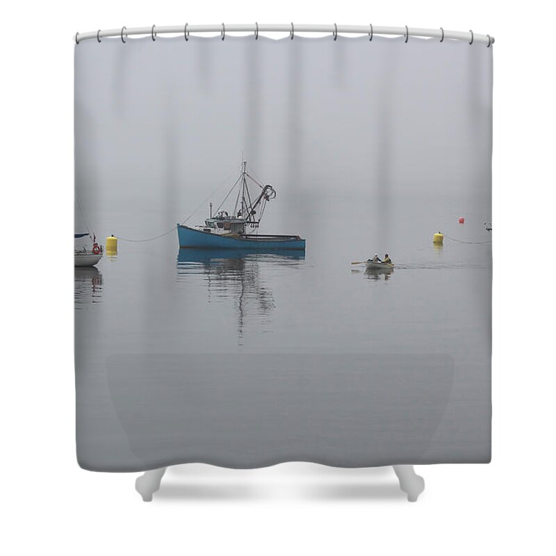 Boats Shower Curtain featuring the photograph No Fishing Today Boys by Barbara McMahon
