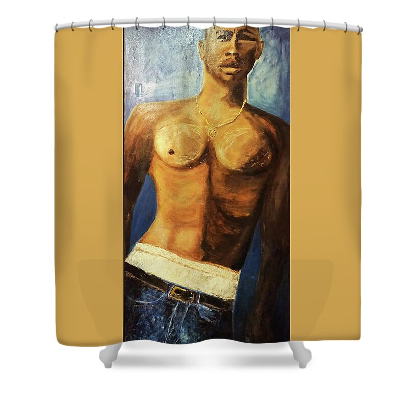  Shower Curtain featuring the painting No Shirt by Sylvan Rogers
