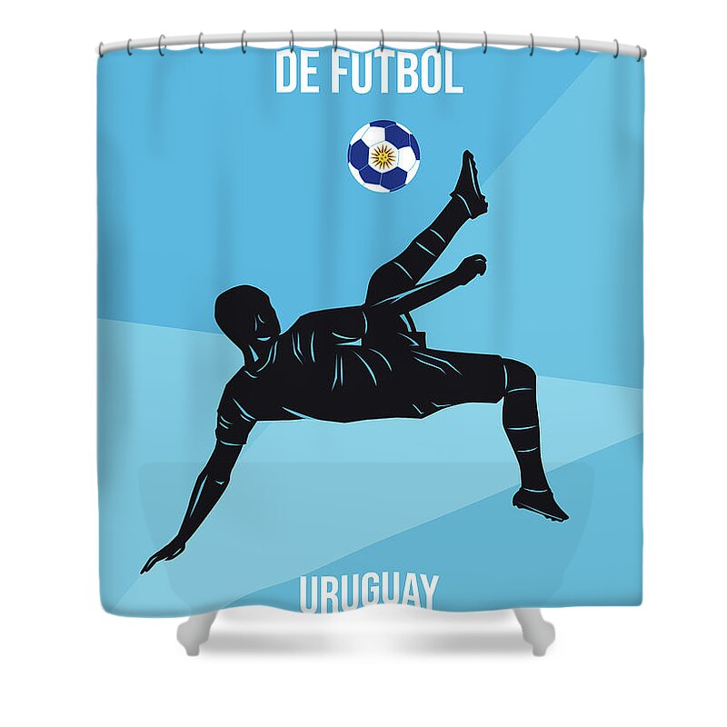 World Shower Curtain featuring the digital art No01 My 1930 Uruguay Soccer World Cup poster by Chungkong Art