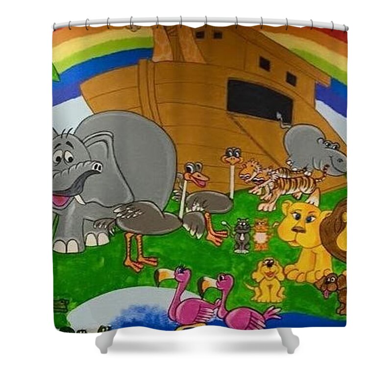 Noahs Arc Shower Curtain featuring the painting Noahs Arc by Cynthia King