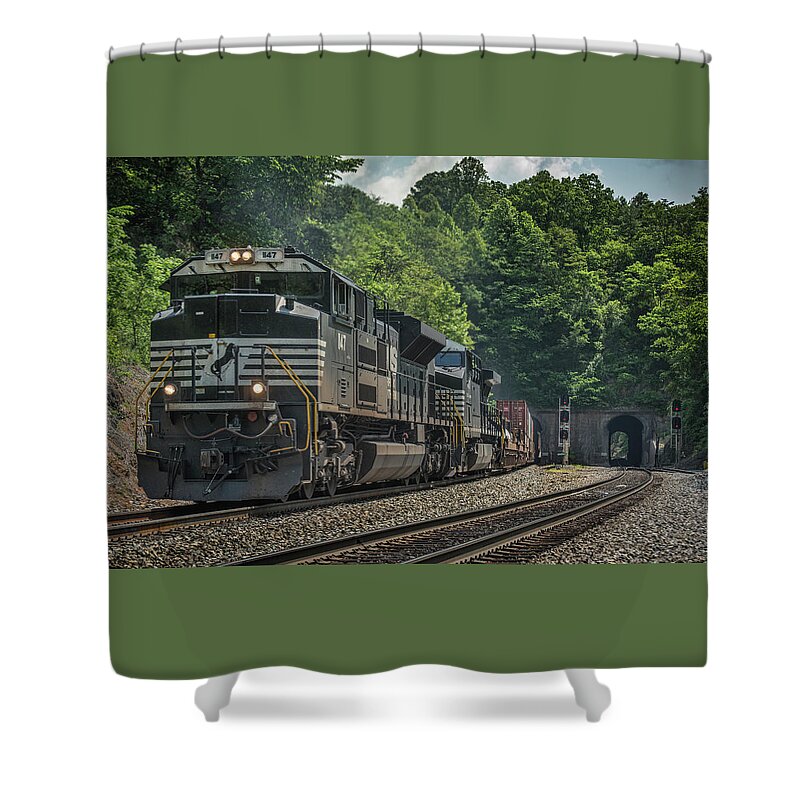 Railroad Shower Curtain featuring the photograph Norfolk Southern 847 at Montgomery Tunnel by Jim Pearson