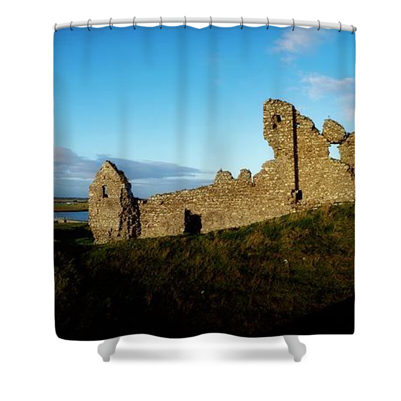 Circa 13th Century Shower Curtain featuring the photograph Norman Castle, Clonmacnoise, Co Offaly by The Irish Image Collection / Design Pics
