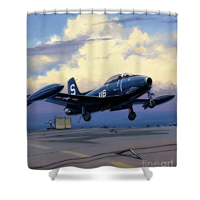 Military Aircraft Shower Curtain featuring the painting North American FJ-1 Fury by Jack Fellows