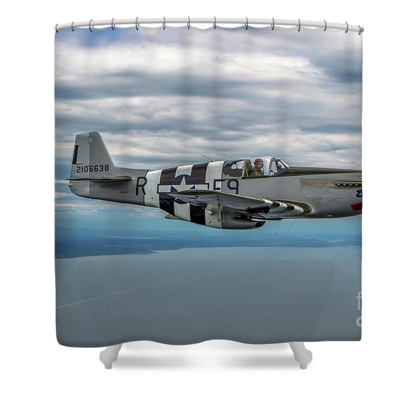North American Shower Curtain featuring the photograph North American P-51B Mustang in flight c6 by Nir Ben-Yosef
