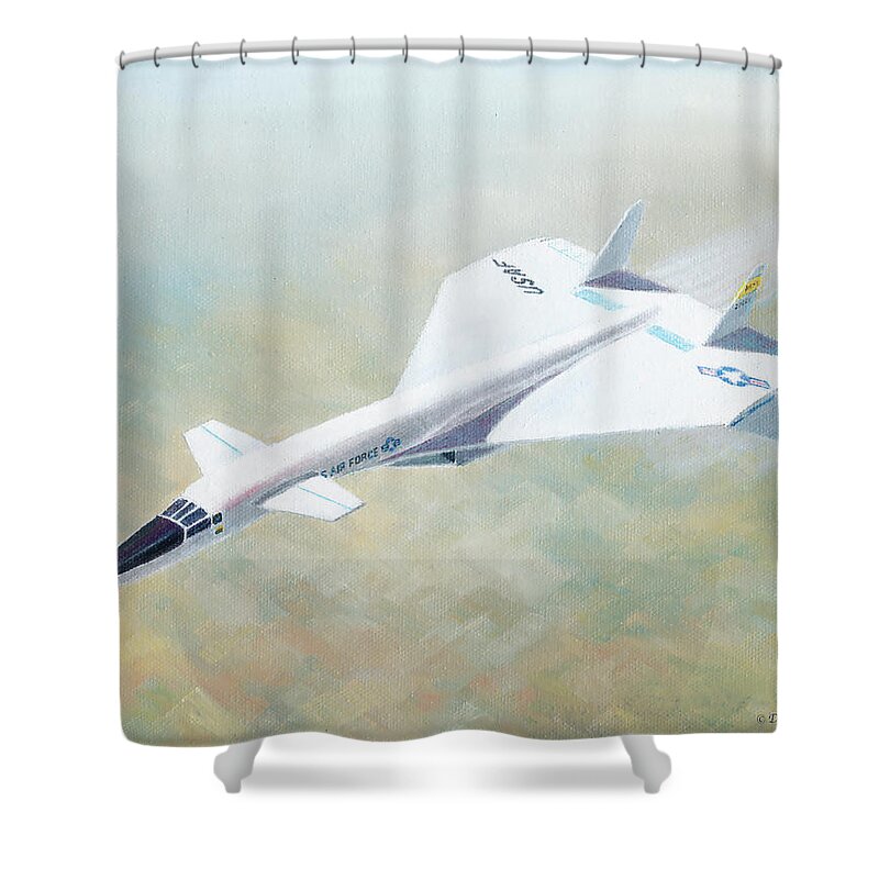 Bomber Shower Curtain featuring the painting North American XB-70 by Douglas Castleman