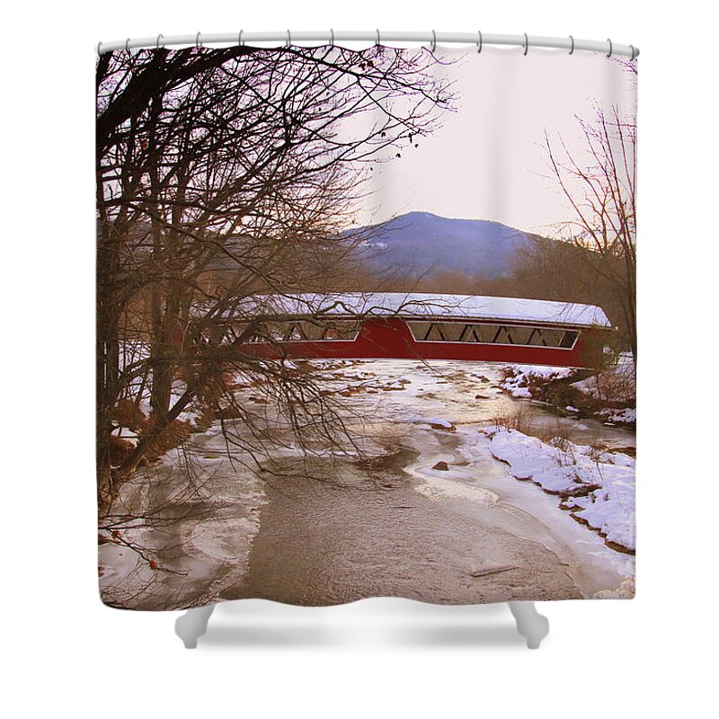 Covered Bridge Shower Curtain featuring the photograph Northern New England in Winter by Lennie Malvone