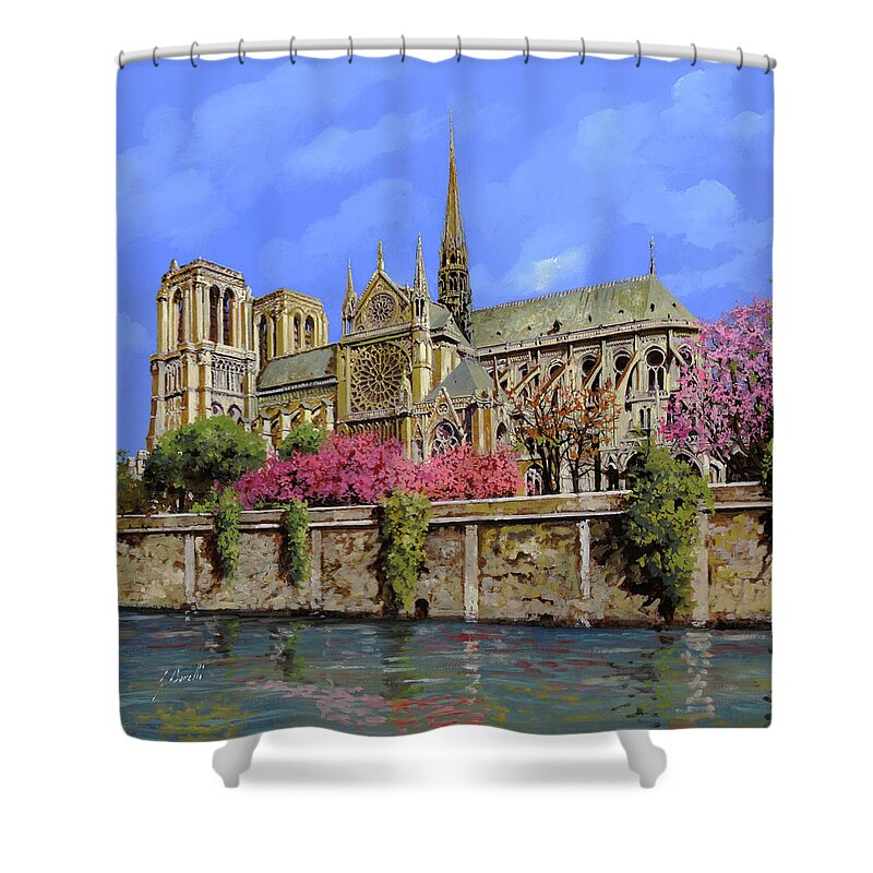 Notre Dame Shower Curtain featuring the painting Notre Dame in primavera by Guido Borelli