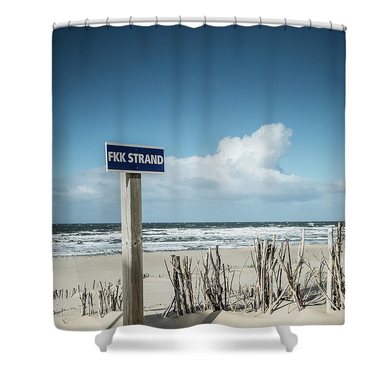 Wind Shower Curtain featuring the photograph Nude Beach Sign by Symbiont