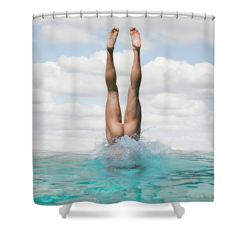 Diving Into Water Shower Curtain featuring the photograph Nude Man Diving by Ed Freeman