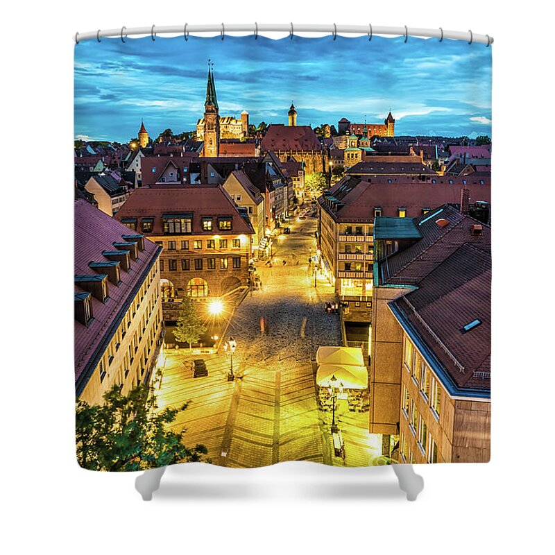 Panoramic Shower Curtain featuring the photograph Nuremberg At Night by Querbeet