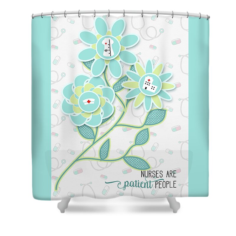 Nurse Shower Curtain featuring the digital art Nurses Day Nursing Icon Flower Centers in Blue and Green by Doreen Erhardt