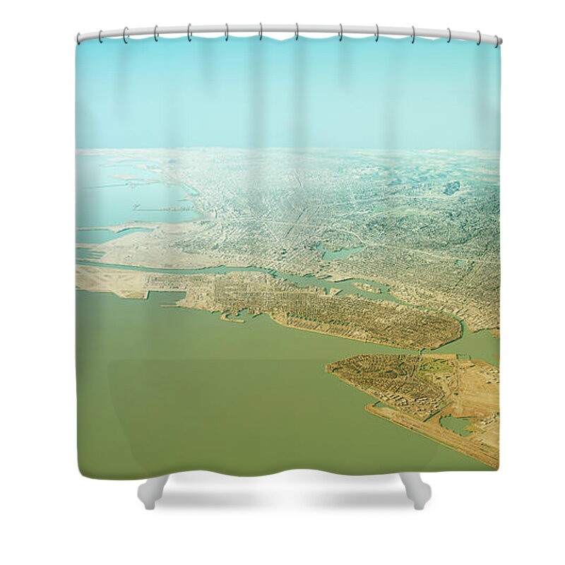 Oakland Shower Curtain featuring the digital art Oakland 3D Render Topographic Map Horizon by Frank Ramspott