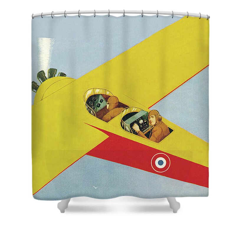 Airplane Shower Curtain featuring the painting Observation Plane Spots Cruise Ship by Unknown