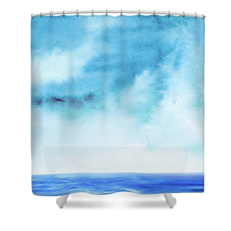 Landscape Shower Curtain featuring the painting Ocean and Blue Sky Watercolor II by Naxart Studio