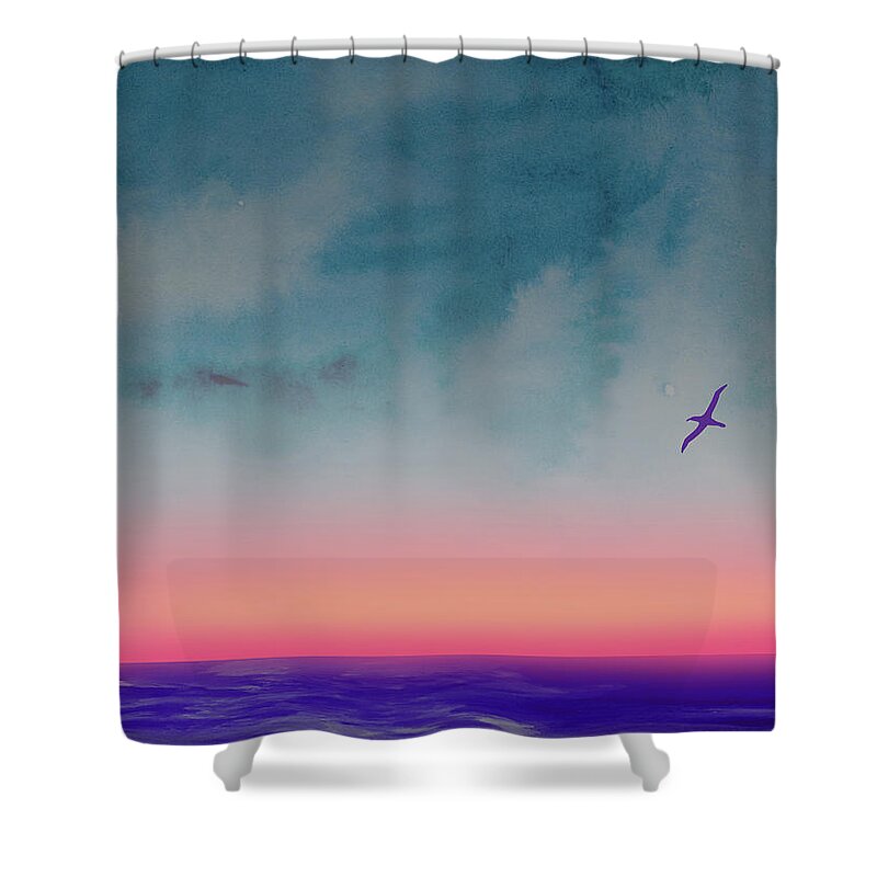Landscape Shower Curtain featuring the painting Ocean Sunset Watercolor I by Naxart Studio