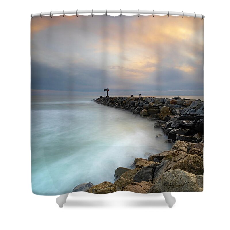 Clouds Shower Curtain featuring the photograph Oceanside Harbor Jetty by Larry Marshall