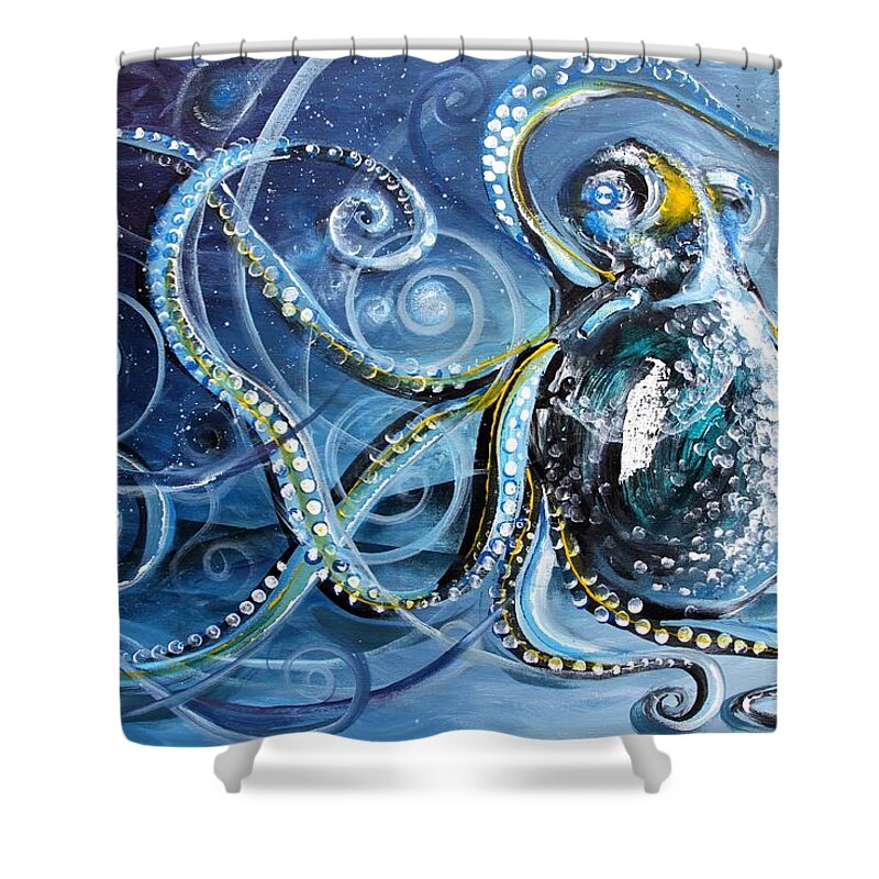 Octopus Shower Curtain featuring the painting Octopus of Nine Brains by J Vincent Scarpace