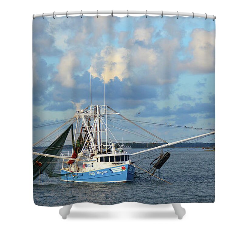 Shrimp Boat Shower Curtain featuring the photograph Off the Coast of Hilton Head by Jerry Griffin