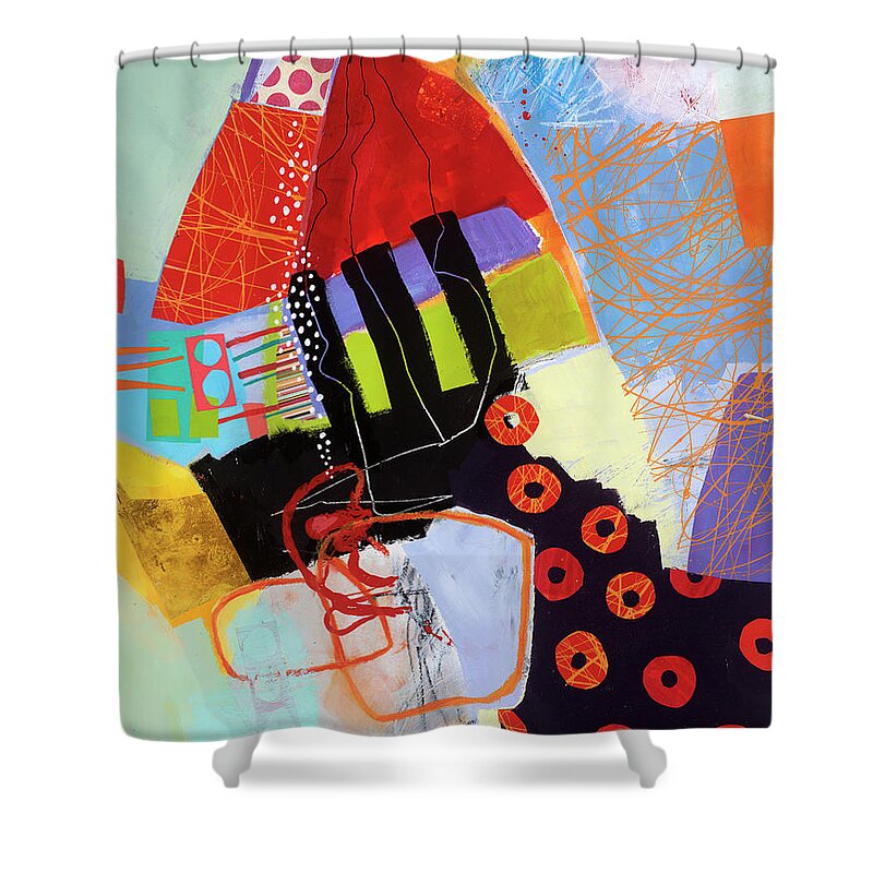 Abstract Art Shower Curtain featuring the painting Off the Rails by Jane Davies