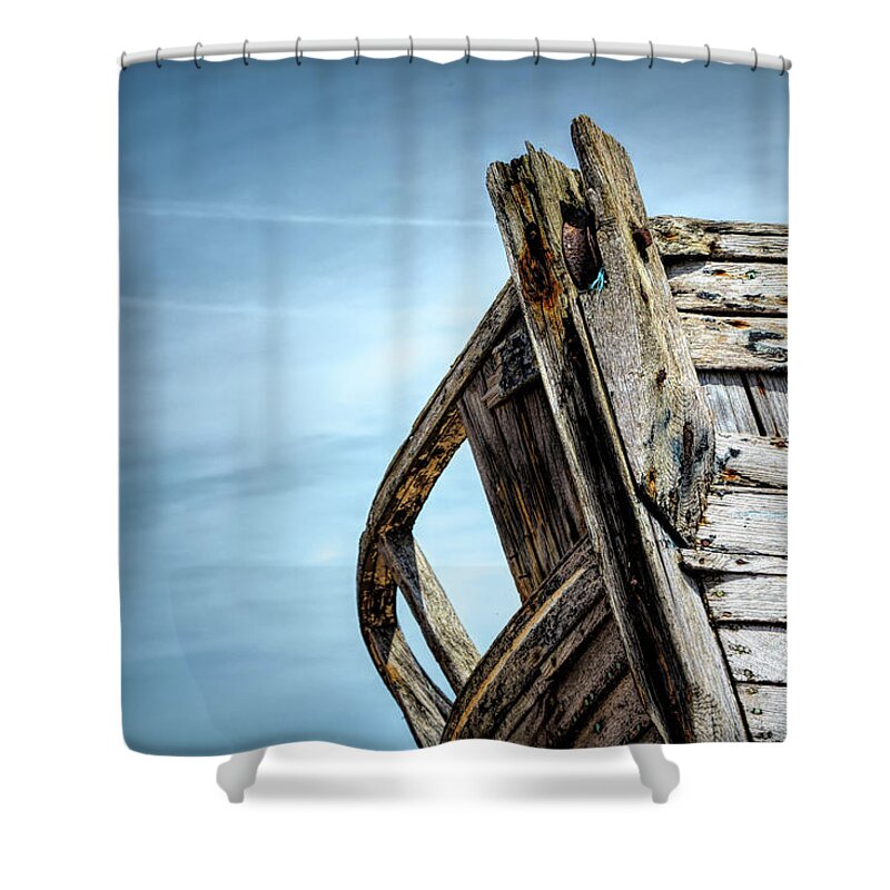 Dungeness Shower Curtain featuring the photograph Old Abandoned Boat Landscape by Rick Deacon