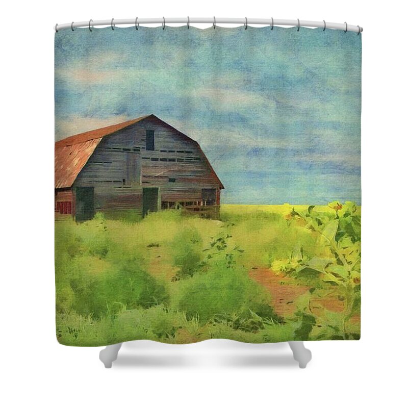 Oklahoma Shower Curtain featuring the painting Old Barn Amongst the Weeds by Jeffrey Kolker