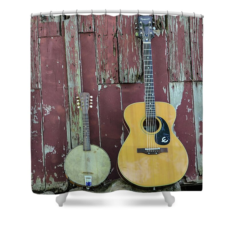 Norristown Shower Curtain featuring the photograph Old Barn - Guitar and Banjo by Bill Cannon