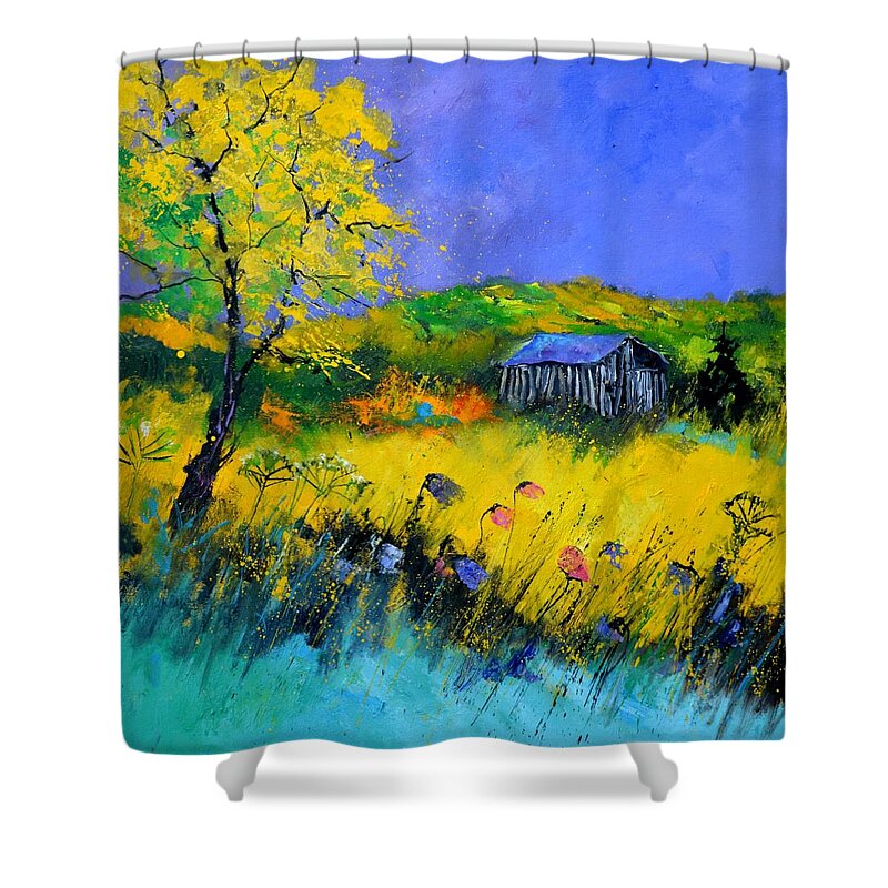 Landscape Shower Curtain featuring the painting Old barn in summer by Pol Ledent