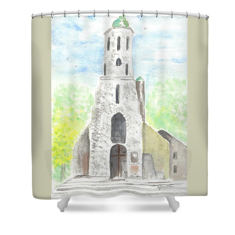 Old Shower Curtain featuring the painting Old Budapest Church by Claudette Carlton