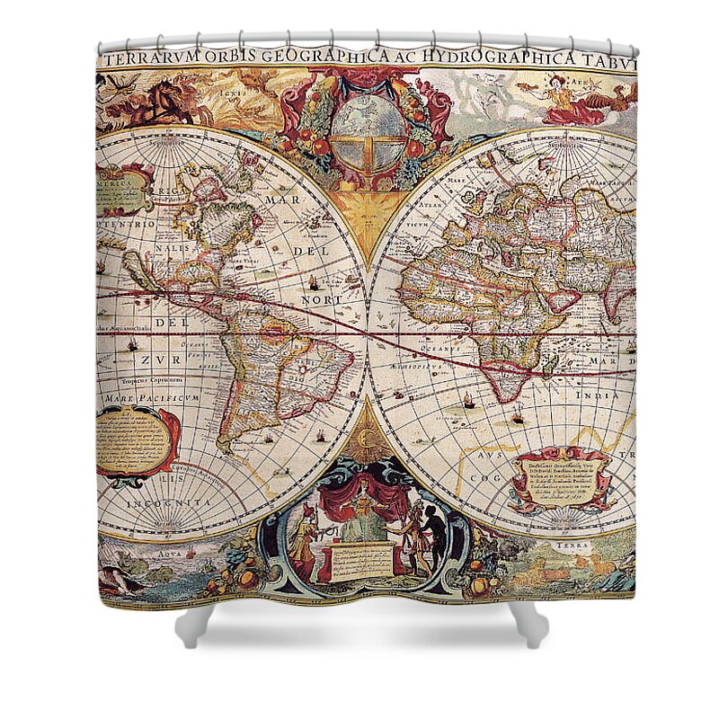 Classical Maps Shower Curtain featuring the painting Old Cartographic Map by Rolando Burbon