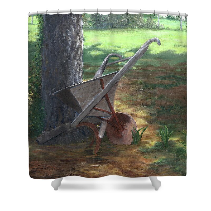 Seeder Shower Curtain featuring the painting Old Farm Seeder, Louisiana by Lenora De Lude