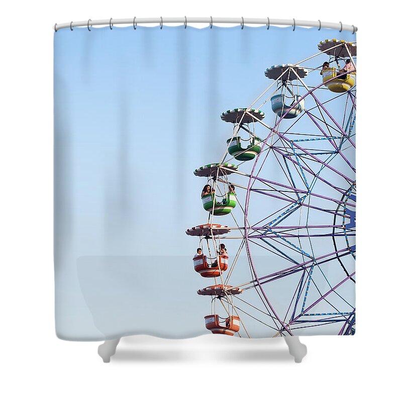 Clear Sky Shower Curtain featuring the photograph Old Ferris Wheel by Mar Merelo