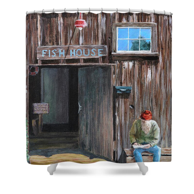 Deborah Smith Shower Curtain featuring the painting Old Fish House Afternoon by Deborah Smith