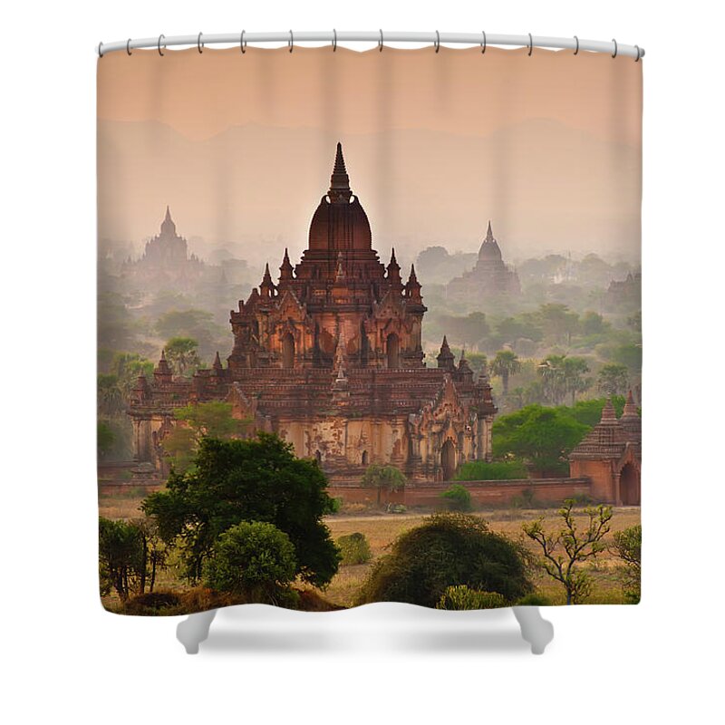 Pagoda Shower Curtain featuring the photograph Old Pagodas In Bagan by Www.tonnaja.com