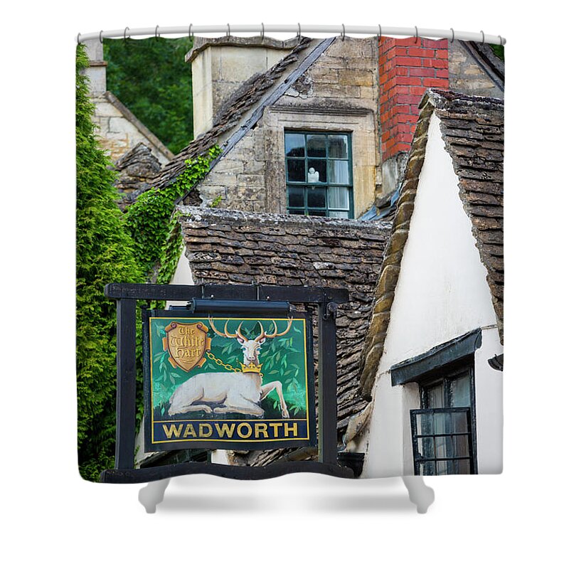 Cotswolds Shower Curtain featuring the photograph Old Pub and Cottages by Brian Jannsen
