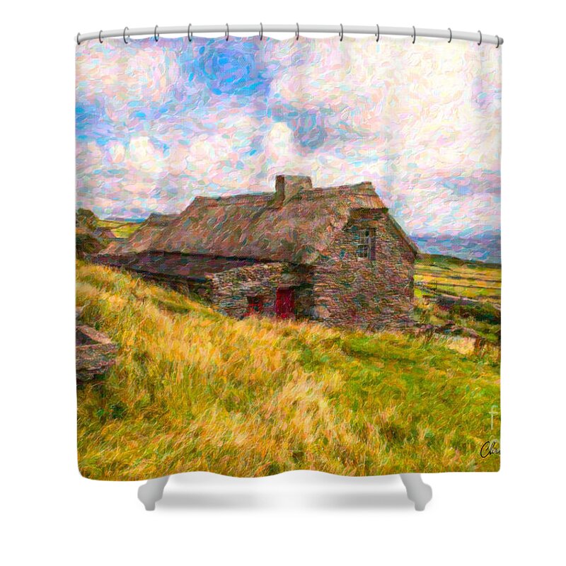 Old Shower Curtain featuring the digital art Old Scottish Farmhouse by Chris Armytage