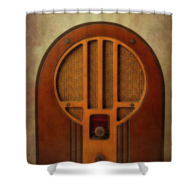 Old Shower Curtain featuring the photograph Old Textured Radio by Garry Gay
