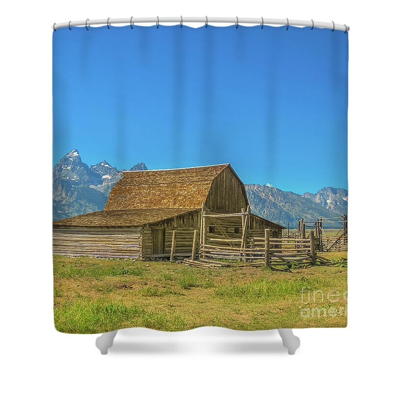 Grand Teton Shower Curtain featuring the photograph Old wooden Barn Grand Teton by Benny Marty