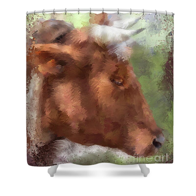 Animal Shower Curtain featuring the digital art Olly Olly Oxen by Lois Bryan
