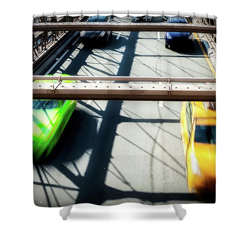 Big Apple Shower Curtain featuring the photograph On the Bridge by Bill Chizek