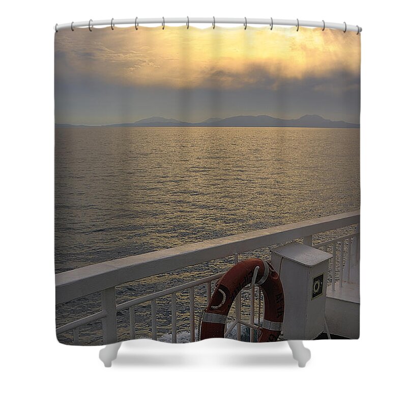 Tranquility Shower Curtain featuring the photograph On The Ferry To Corfu by Viktor