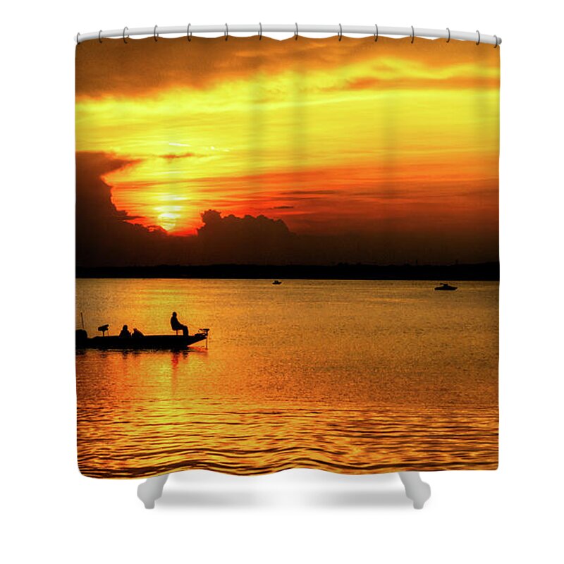Sunset Shower Curtain featuring the photograph On the Lake at Sunset by Christopher Holmes