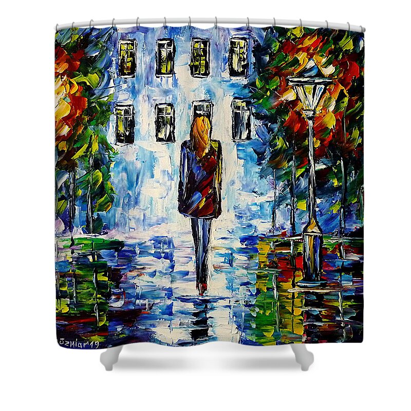 Nightly Scenery Shower Curtain featuring the painting On The Way Home by Mirek Kuzniar