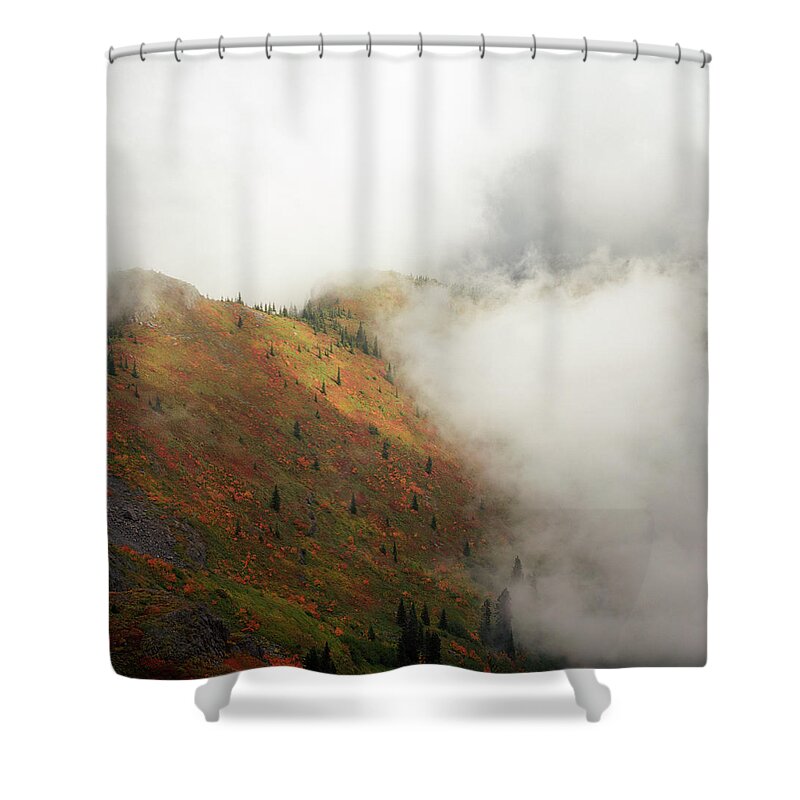Tranquility Shower Curtain featuring the photograph On Top Of A Mountain During Autumn by Zeb Andrews