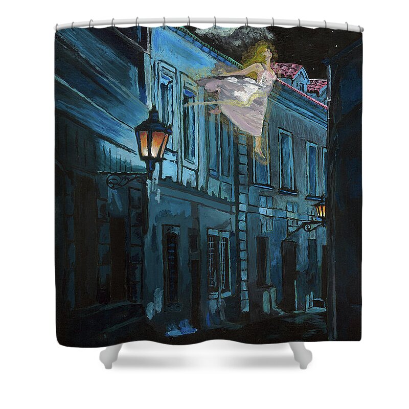 Acrylic Painting Shower Curtain featuring the painting Once Upon a Lucid Dream by Annalisa Rivera-Franz